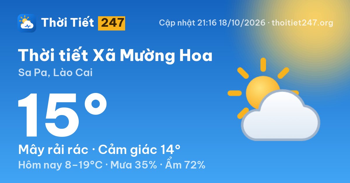 Thời tiết Xã Mường Hoa hôm nay 18/10/2026: 9°C, sương mù