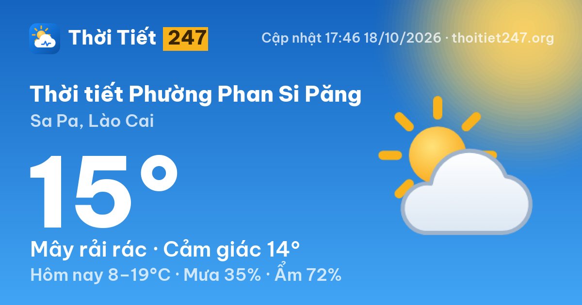 Thời tiết Phường Phan Si Păng hôm nay 18/10/2026: 15°C, mây rải rác