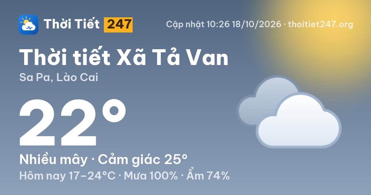 Thời tiết Xã Tả Van hôm nay 18/10/2026: 20°C, trời quang