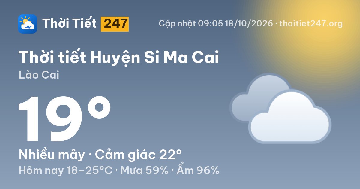 Thời tiết Huyện Si Ma Cai hôm nay 18/10/2026: 19°C, nhiều mây