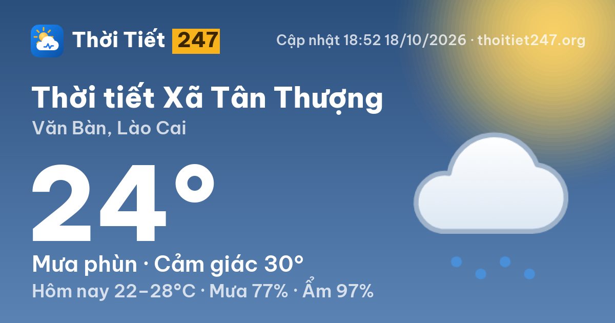 Thời tiết Xã Tân Thượng hôm nay 18/10/2026: 24°C, mưa phùn