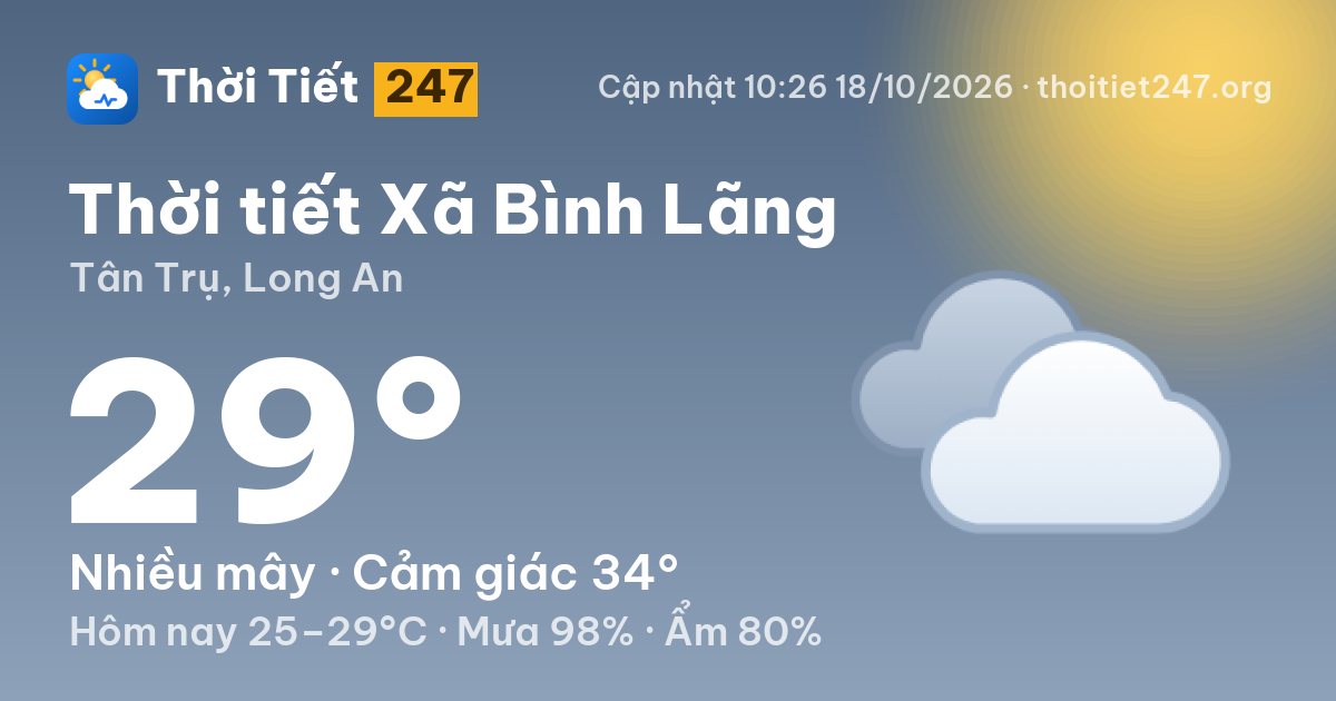 Thời tiết Xã Bình Lãng hôm nay 18/10/2026: 26°C, nhiều mây