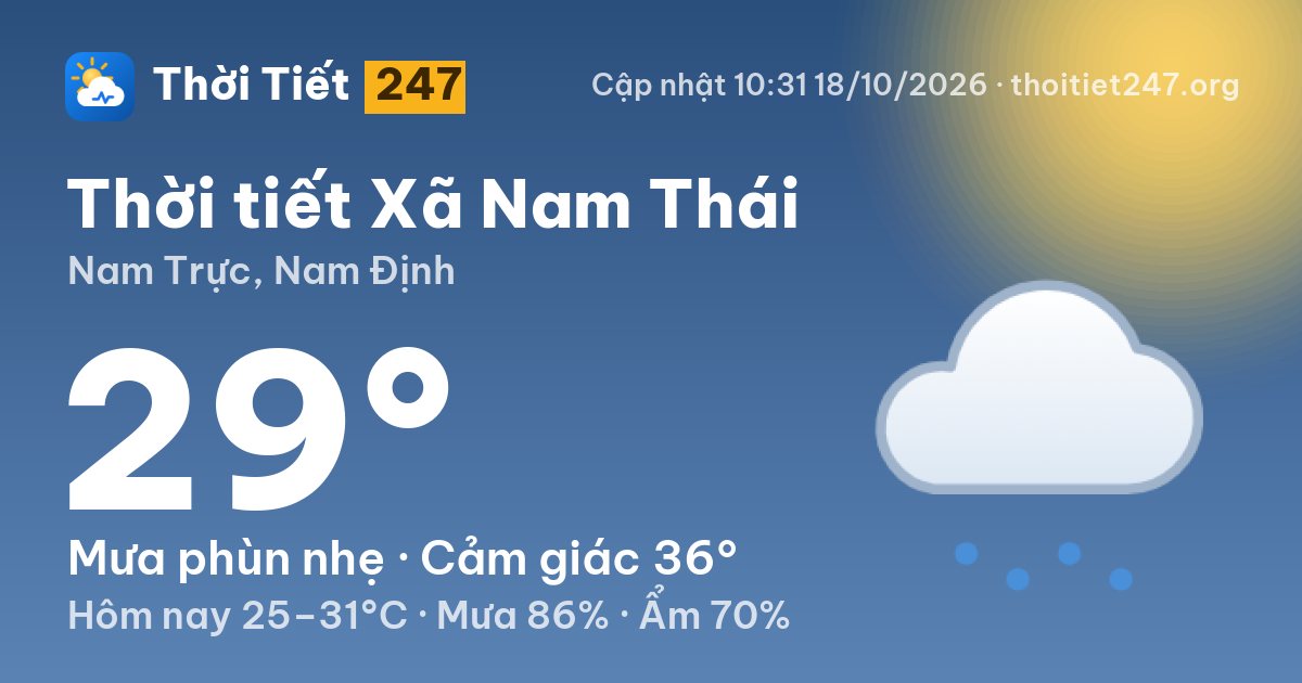 Thời tiết Xã Nam Thái hôm nay 18/10/2026: 27°C, ít mây