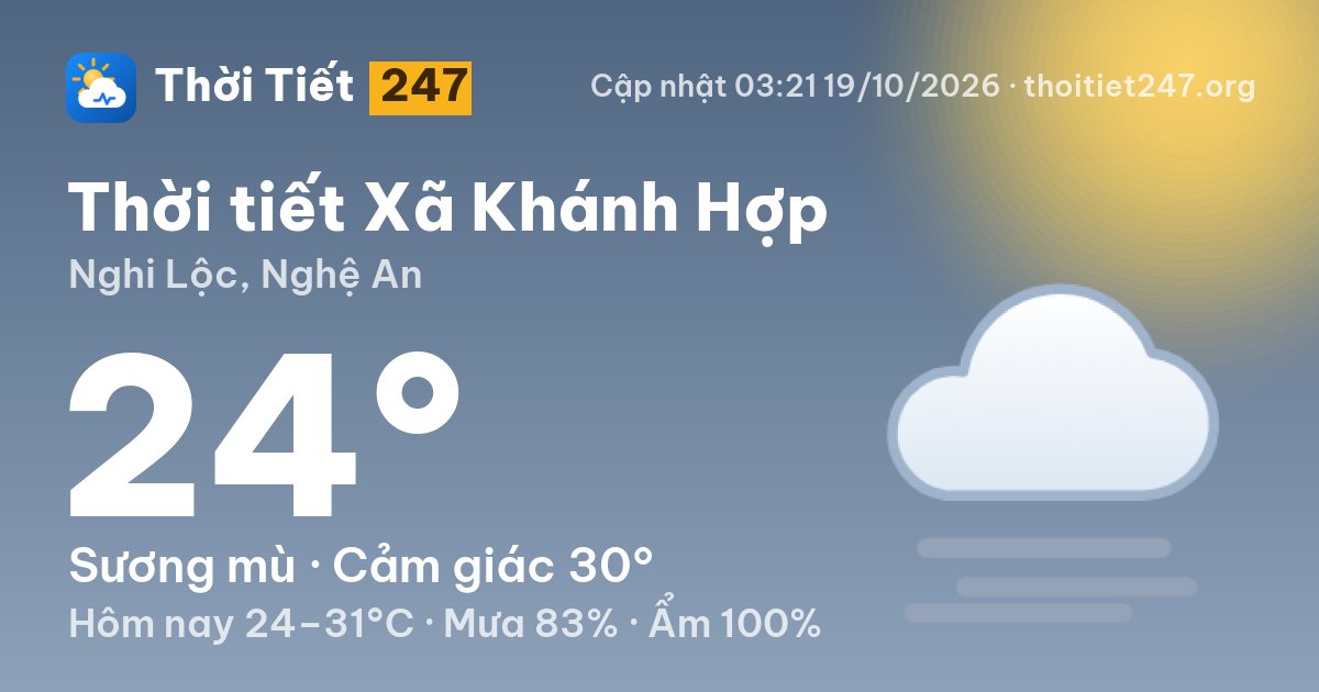 Thời tiết Xã Khánh Hợp hôm nay 18/10/2026: 28°C, mưa phùn nhẹ