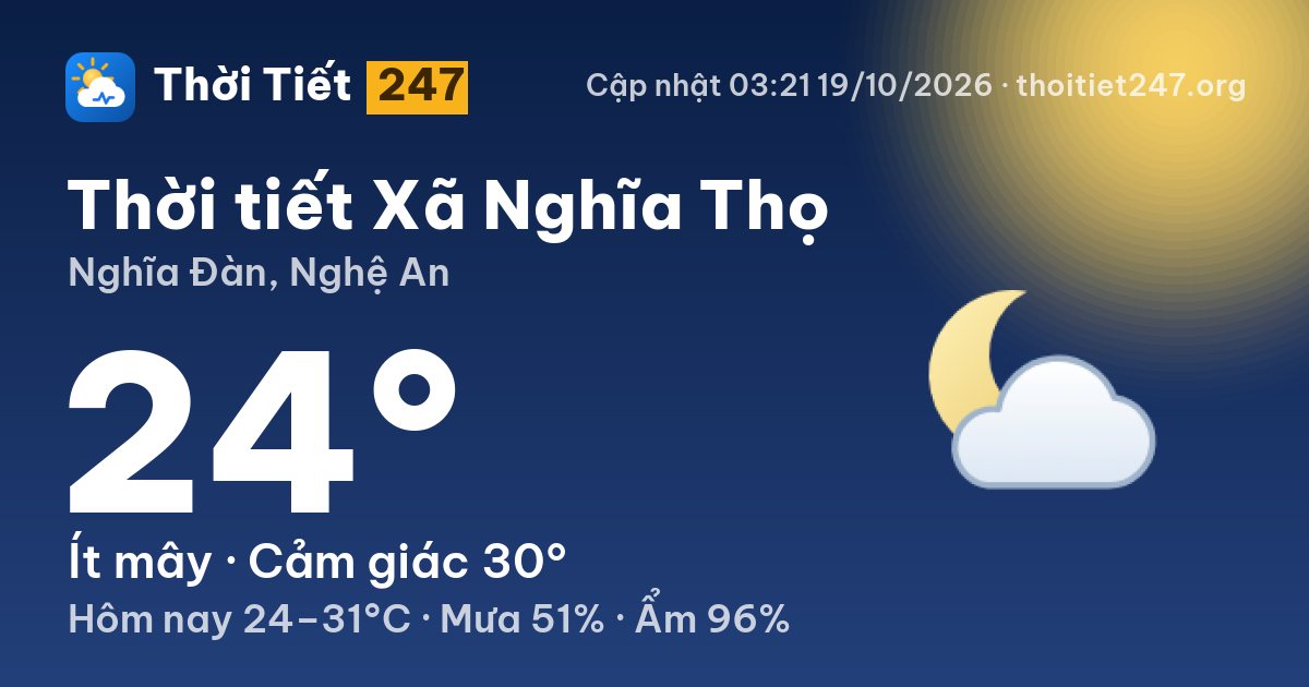 Thời tiết Xã Nghĩa Thọ hôm nay 18/10/2026: 29°C, mưa phùn nhẹ