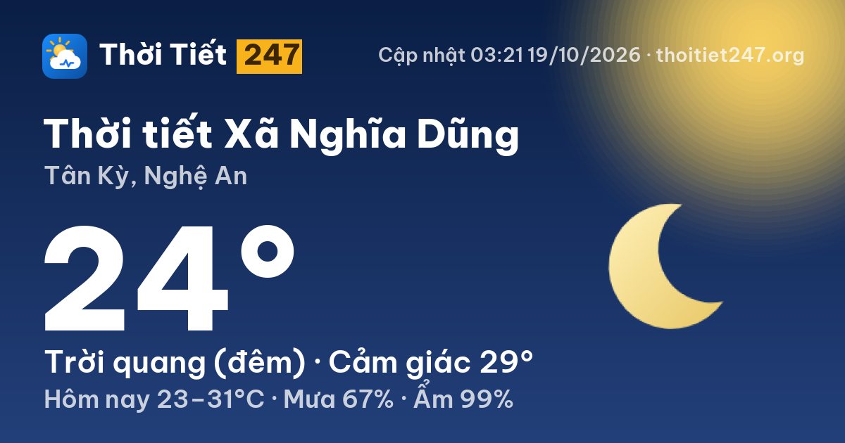 Thời tiết Xã Nghĩa Dũng hôm nay 18/10/2026: 28°C, mưa phùn nhẹ