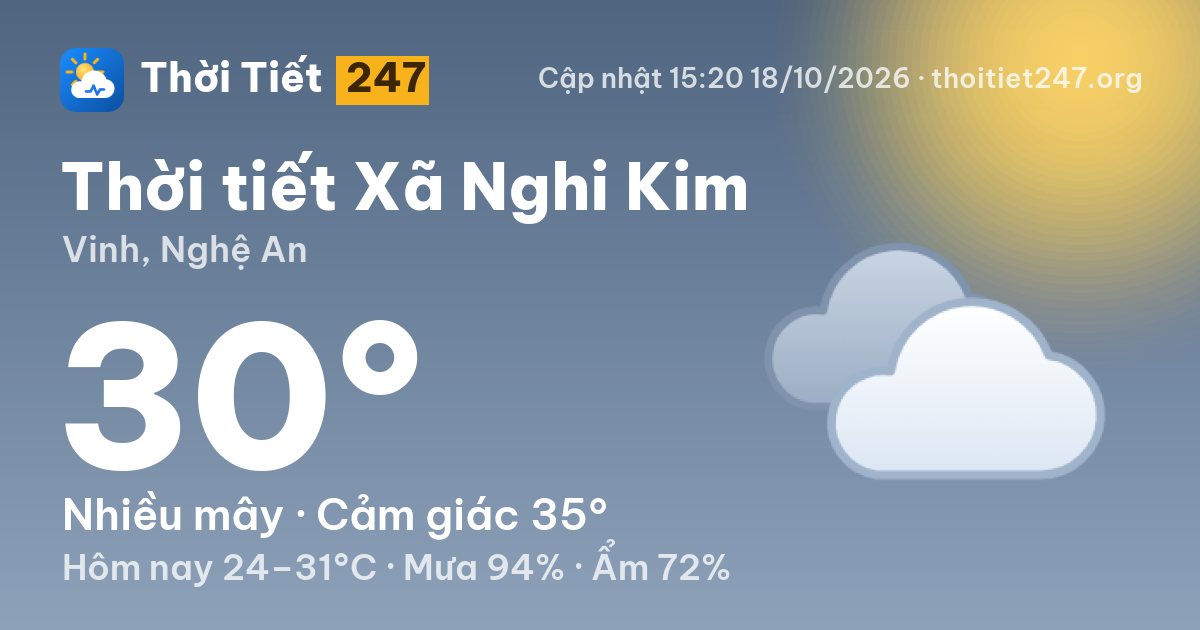 Thời tiết Xã Nghi Kim hôm nay 18/10/2026: 30°C, nhiều mây