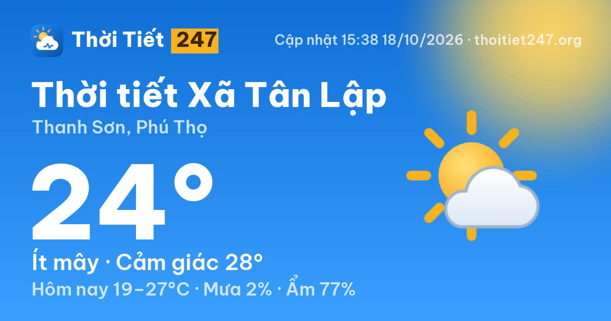 Thời tiết Xã Tân Lập hôm nay 18/10/2026: 24°C, ít mây