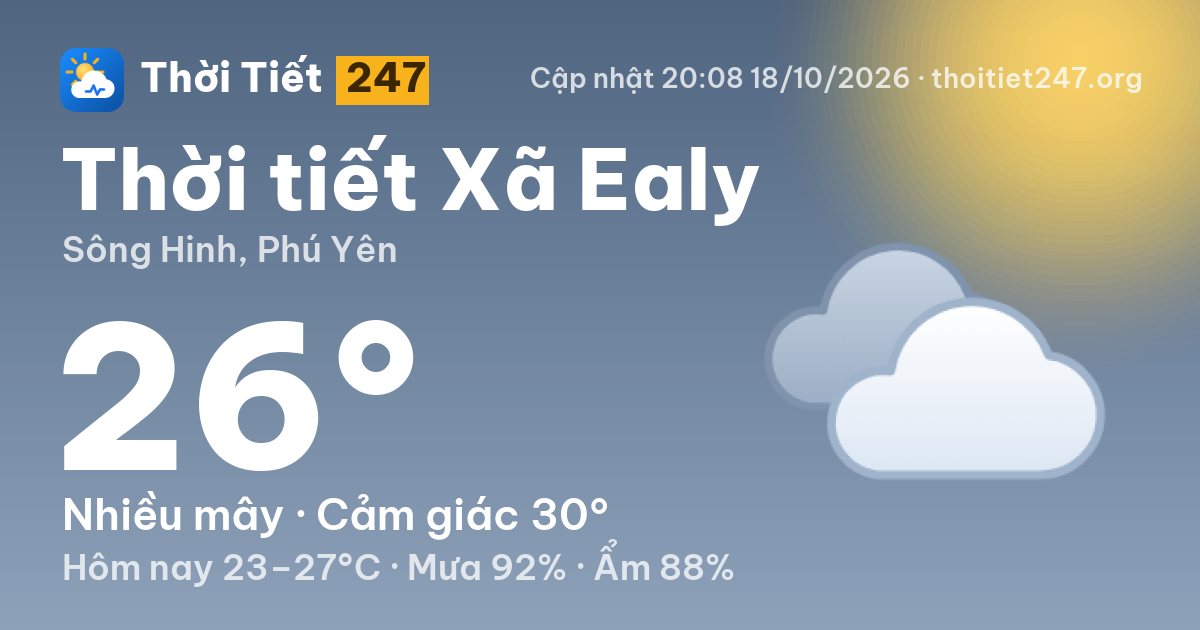 Thời tiết Xã Ealy hôm nay 18/10/2026: 26°C, nhiều mây