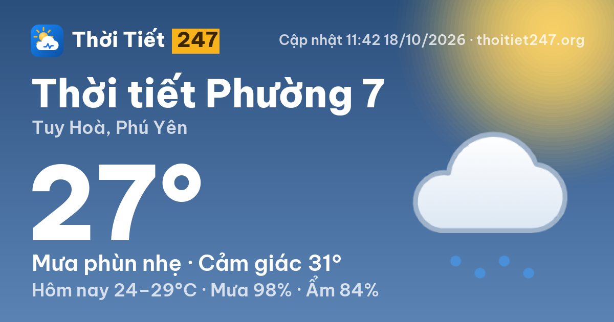 Thời tiết Phường 7 hôm nay 18/10/2026: 27°C, mưa phùn nhẹ