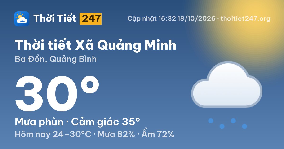 Thời tiết Xã Quảng Minh hôm nay 18/10/2026: 30°C, mưa phùn