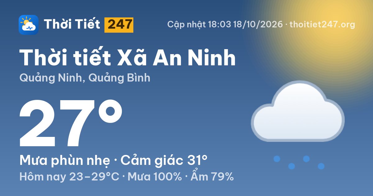 Thời tiết Xã An Ninh hôm nay 18/10/2026: 27°C, mưa phùn nhẹ