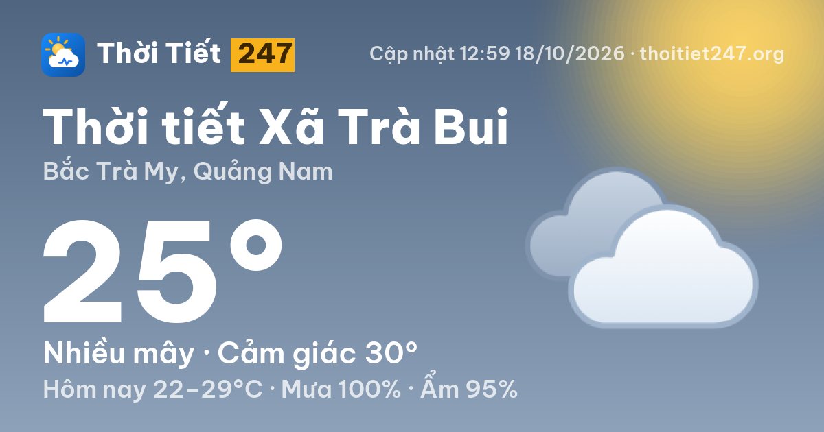 Thời tiết Xã Trà Bui hôm nay 18/10/2026: 25°C, nhiều mây