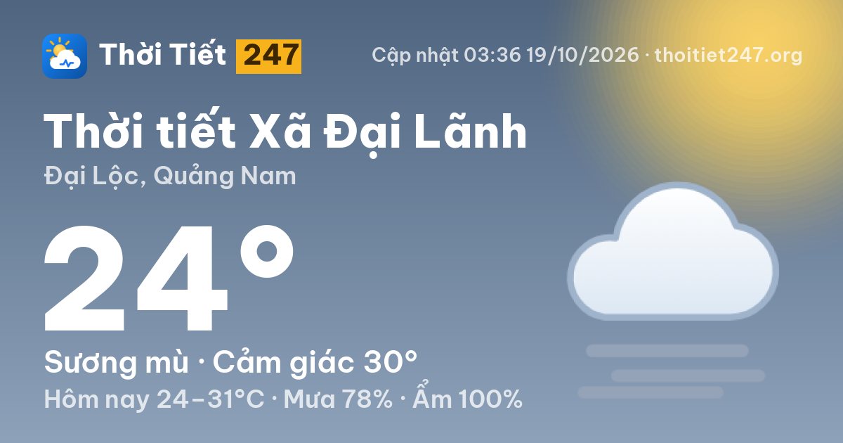 Thời tiết Xã Đại Lãnh hôm nay 18/10/2026: 26°C, ít mây