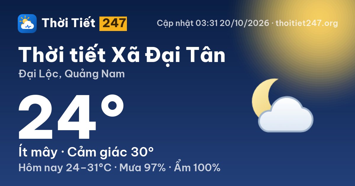 Thời tiết Xã Đại Tân hôm nay 19/10/2026: 26°C, ít mây