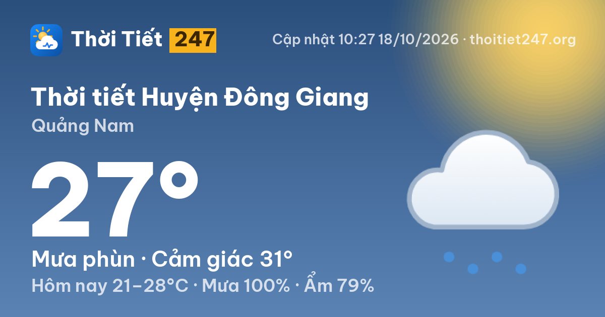 Thời tiết Huyện Đông Giang hôm nay 18/10/2026: 24°C, ít mây
