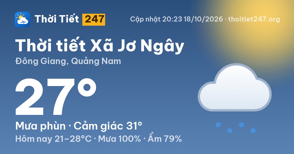 Thời tiết Xã Jơ Ngây hôm nay 18/10/2026: 27°C, mưa phùn