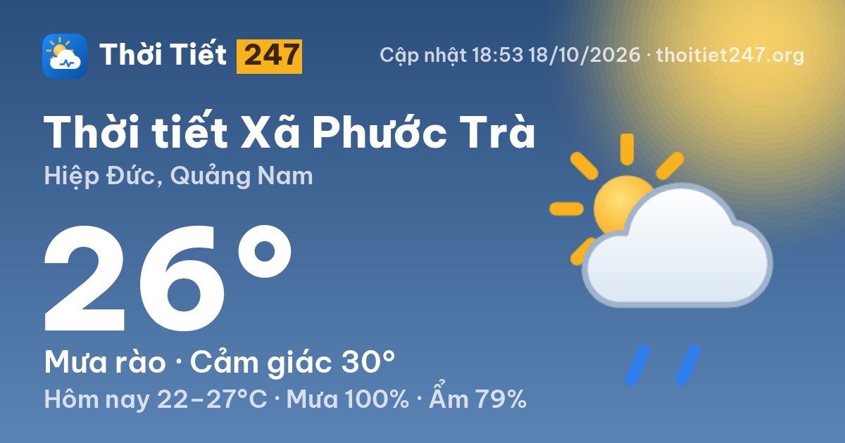Thời tiết Xã Phước Trà hôm nay 18/10/2026: 26°C, mưa rào