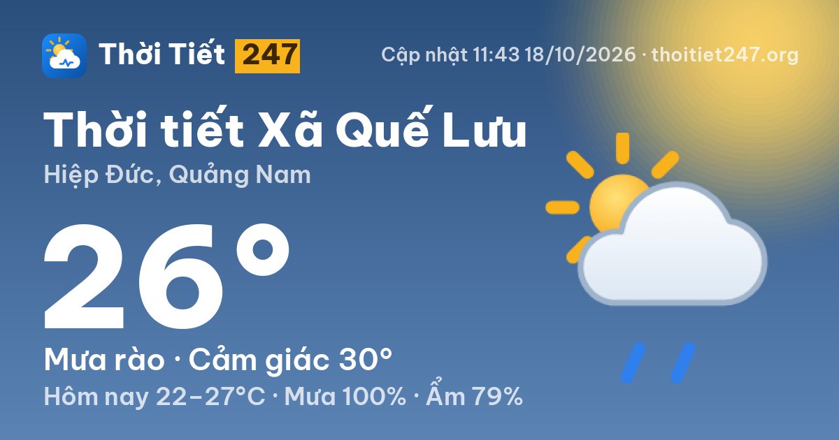 Thời tiết Xã Quế Lưu hôm nay 18/10/2026: 23°C, mưa phùn nhẹ