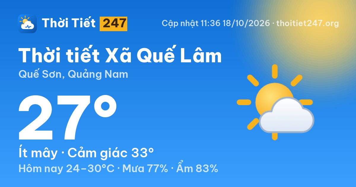 Thời tiết Xã Quế Lâm hôm nay 18/10/2026: 27°C, ít mây