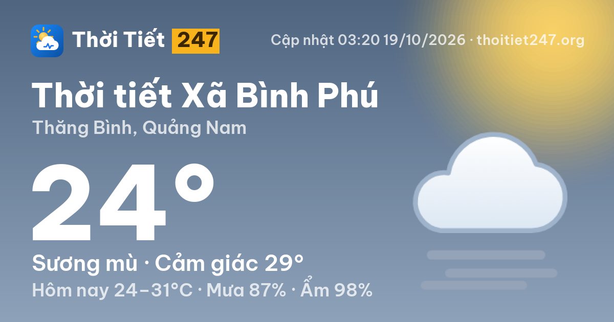 Thời tiết Xã Bình Phú hôm nay 18/10/2026: 29°C, trời quang