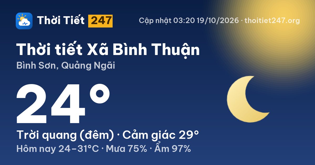 Thời tiết Xã Bình Thuận hôm nay 18/10/2026: 28°C, mưa rào nhẹ