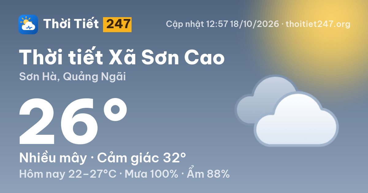 Thời tiết Xã Sơn Cao hôm nay 18/10/2026: 26°C, nhiều mây