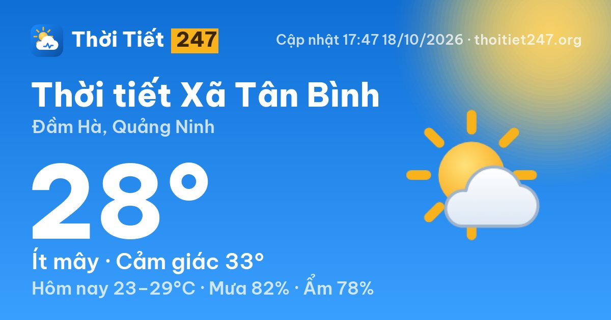 Thời tiết Xã Tân Bình hôm nay 18/10/2026: 28°C, ít mây