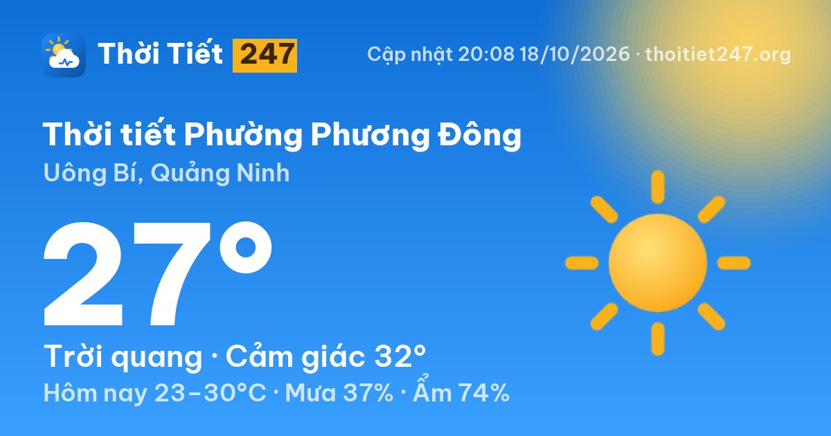 Thời tiết Phường Phương Đông hôm nay 18/10/2026: 27°C, trời quang