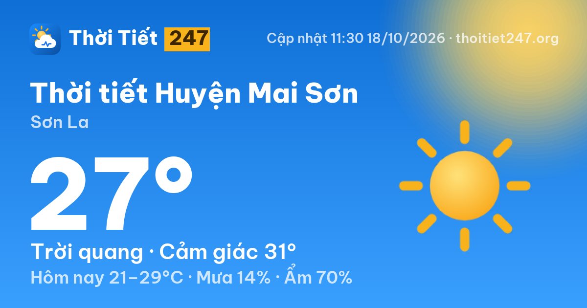 Thời tiết Huyện Mai Sơn hôm nay 18/10/2026: 23°C, trời quang