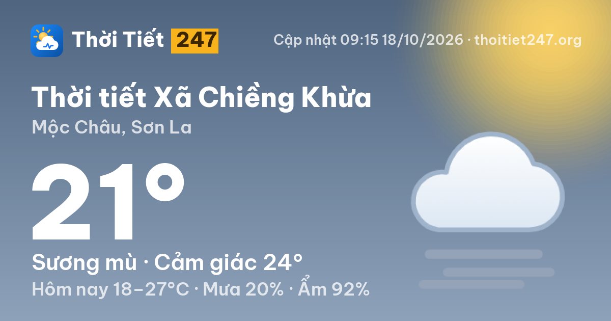 Thời tiết Xã Chiềng Khừa hôm nay 18/10/2026: 21°C, sương mù