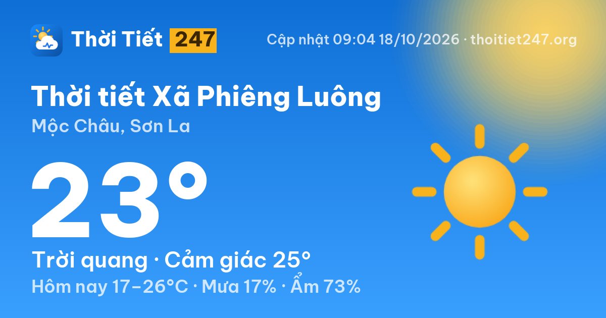 Thời tiết Xã Phiêng Luông hôm nay 18/10/2026: 18°C, sương mù