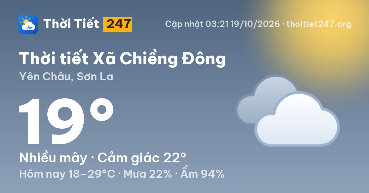 Thời tiết Xã Chiềng Đông hôm nay 18/10/2026: 24°C, trời quang