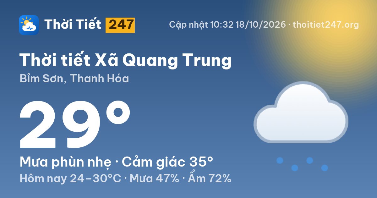 Thời tiết Xã Quang Trung hôm nay 18/10/2026: 27°C, ít mây
