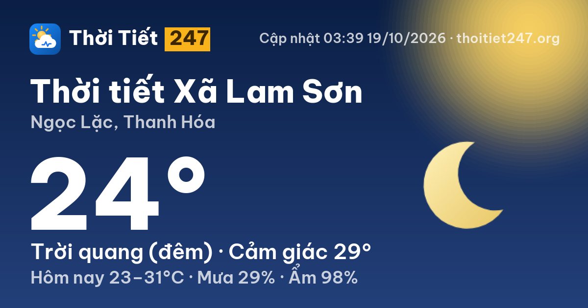 Thời tiết Xã Lam Sơn hôm nay 18/10/2026: 28°C, ít mây