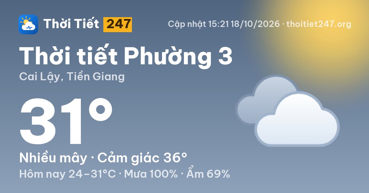 Thời tiết Phường 3 hôm nay 18/10/2026: 31°C, nhiều mây