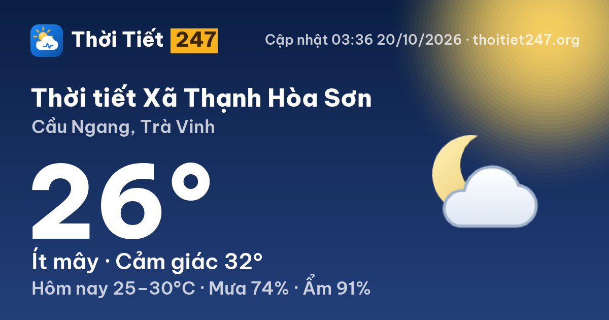 Thời tiết Xã Thạnh Hòa Sơn hôm nay 18/10/2026: 29°C, mưa phùn