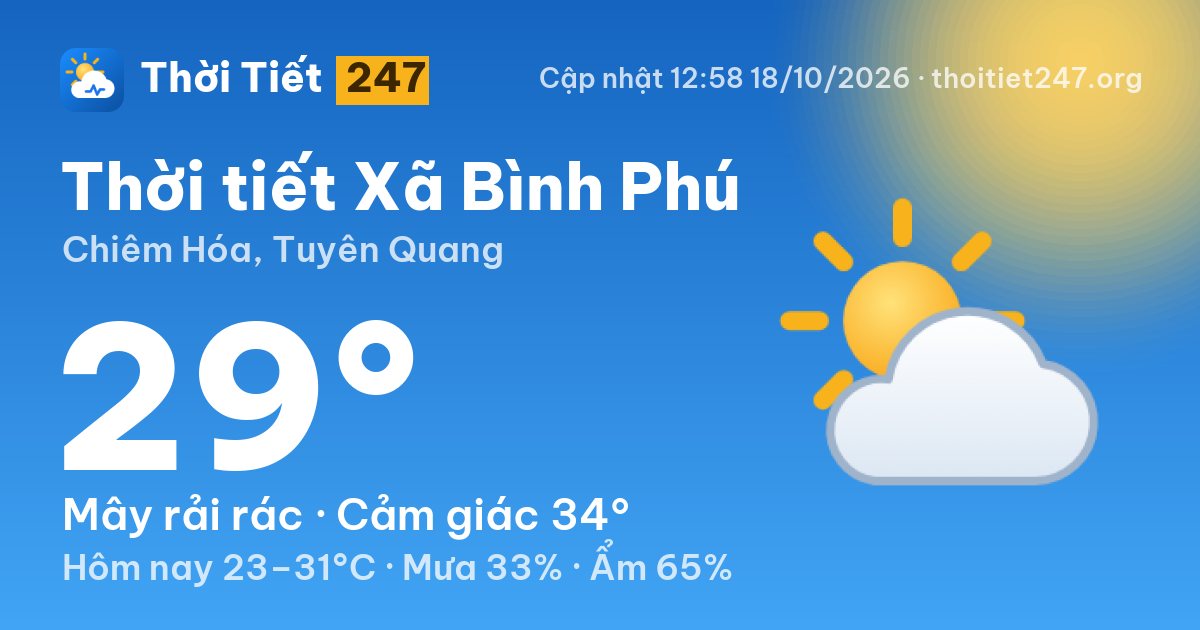 Thời tiết Xã Bình Phú hôm nay 18/10/2026: 25°C, trời quang